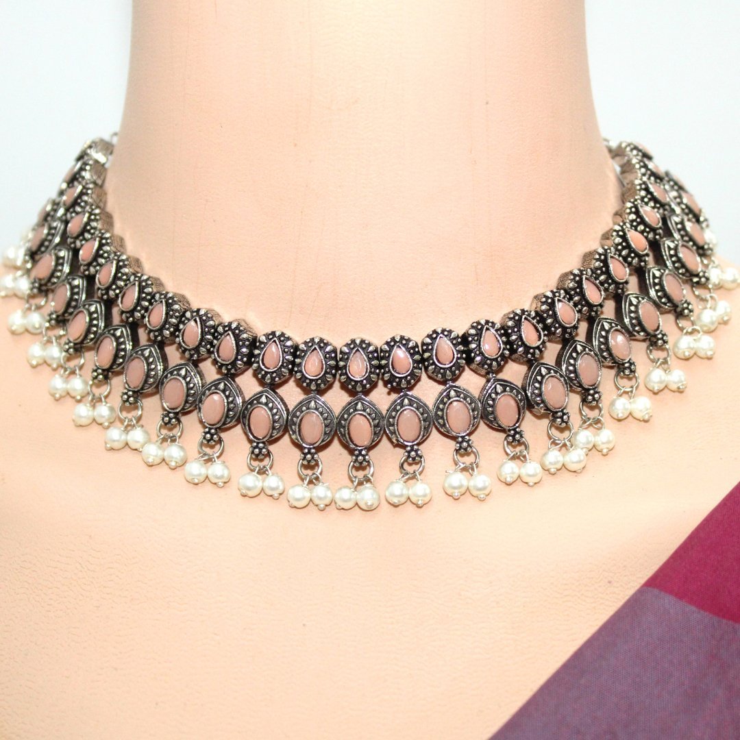 RATNA SHREE NECKLACE SET-PEACH