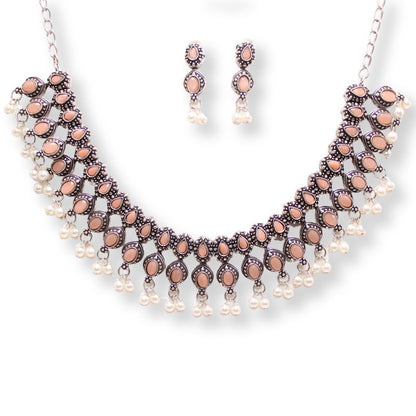 RATNA SHREE NECKLACE SET-PEACH