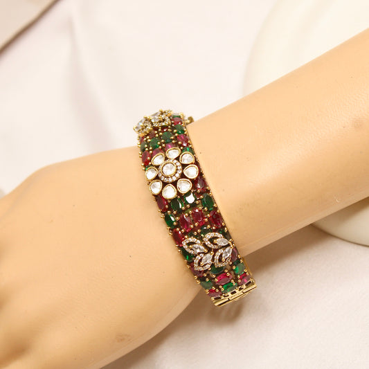 Red & Green Kundan Mosaic Kada – product view 1