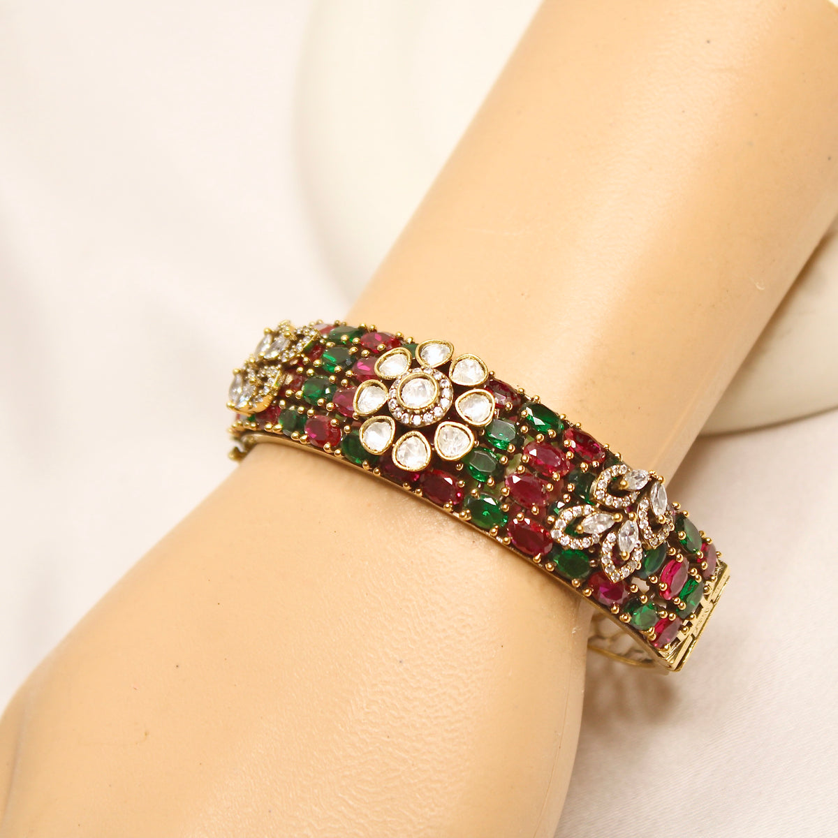 Red & Green Kundan Mosaic Kada – product view 3