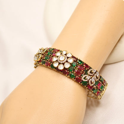 Red & Green Kundan Mosaic Kada – product view 3