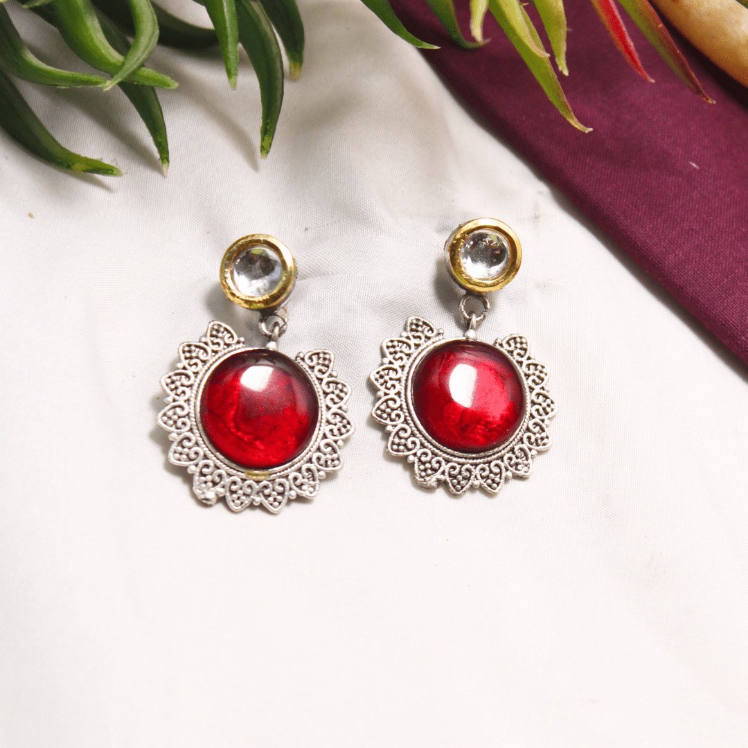 RED Oxidised Silver Hasli Necklace Set with Earrings – Tribal Statement Jewellery