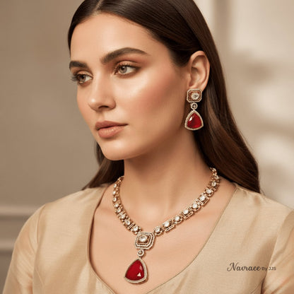 Red Stone Heritage Necklace with Matching Earrings