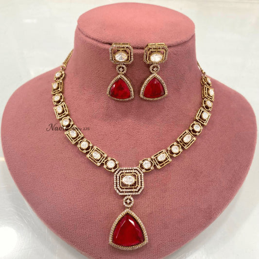 Red Stone Heritage Necklace with Matching Earrings