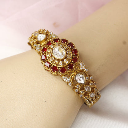 Regal Antique Polki Kada with Ruby Red Stones