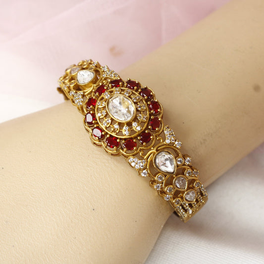 Regal Antique Polki Kada with Ruby Red Stones