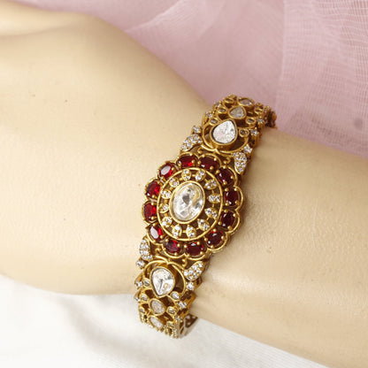 Regal Antique Polki Kada with Ruby Red Stones