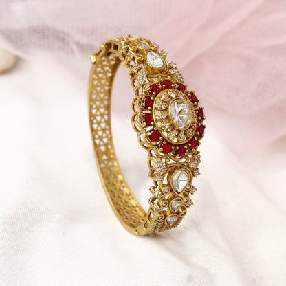 Regal Antique Polki Kada with Ruby Red Stones