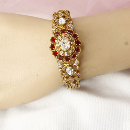 Regal Antique Polki Kada with Ruby Red Stones