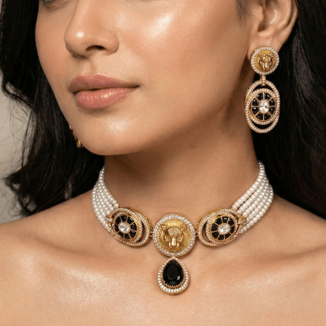Regal Lion Pearl Choker Set - Inspired Luxury