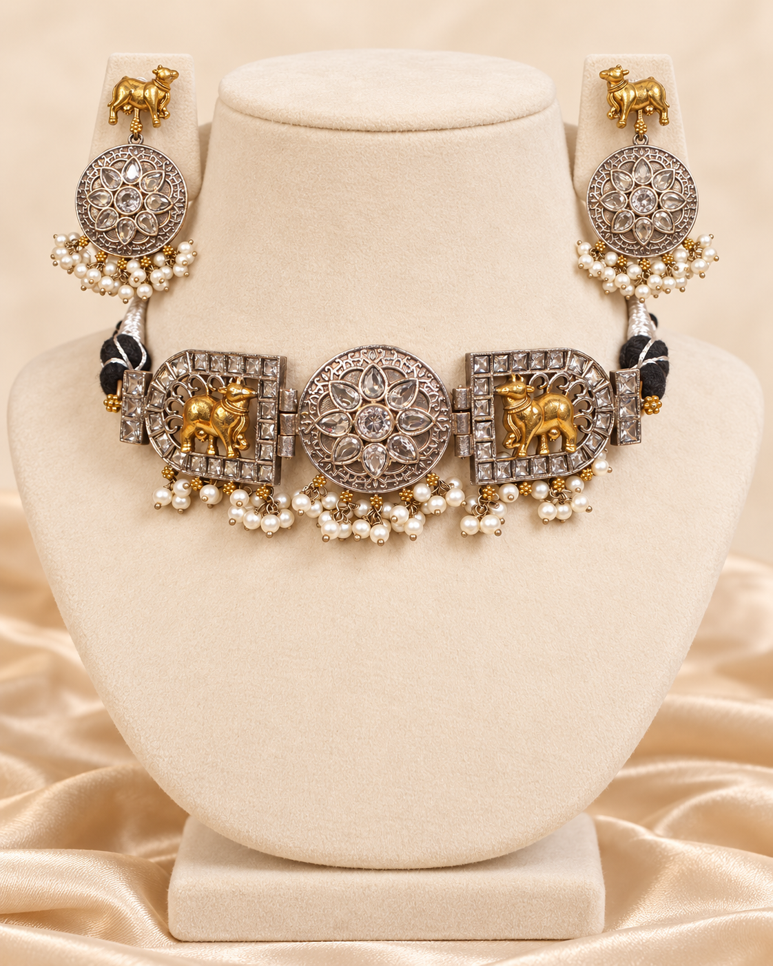 Animal Panel Dual Tone Choker Set - Clear — AI-styled mannequin view — earlier image retained