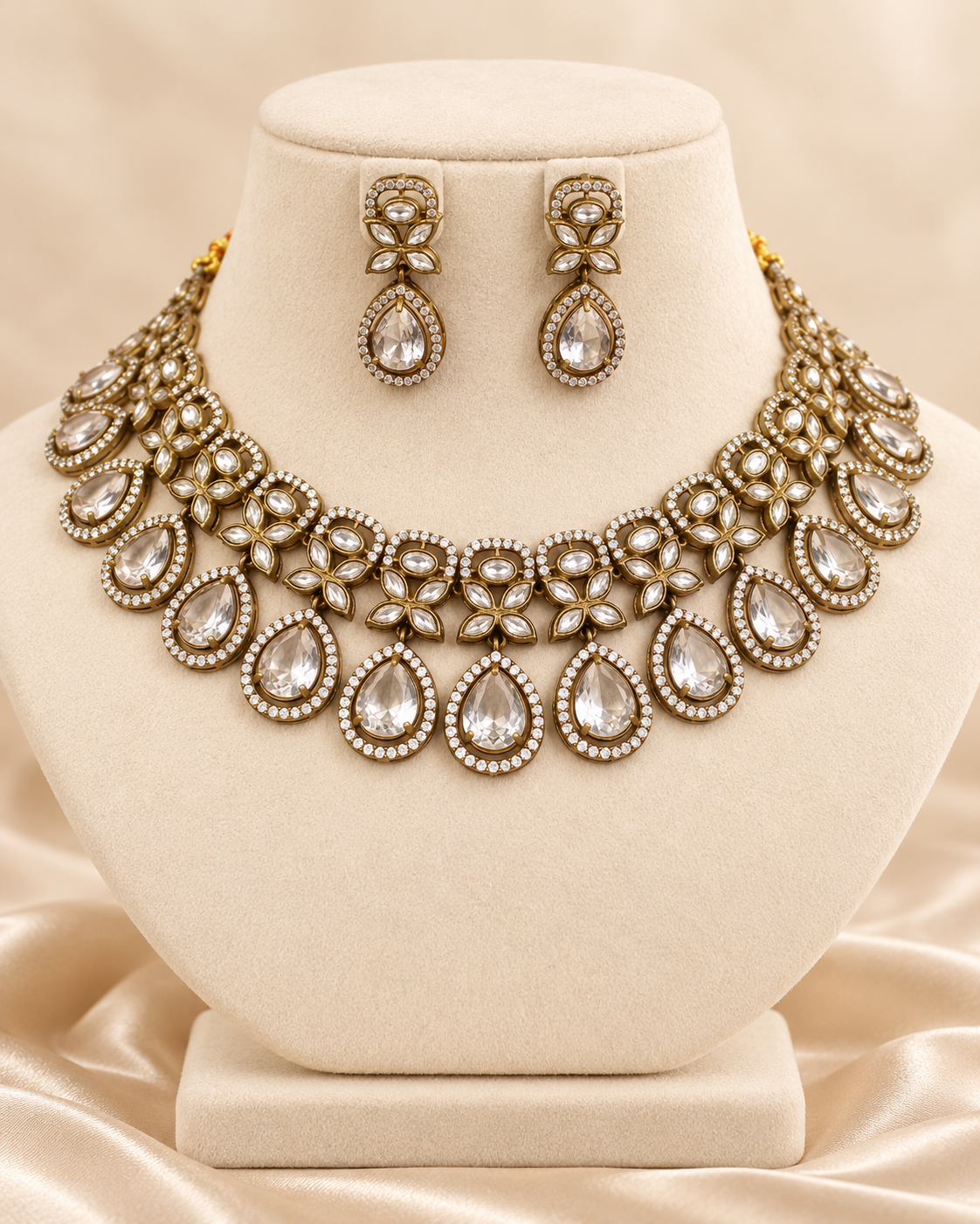 Layered Clear Teardrop Collar Necklace Set - Clear — AI-styled mannequin view — earlier image retained