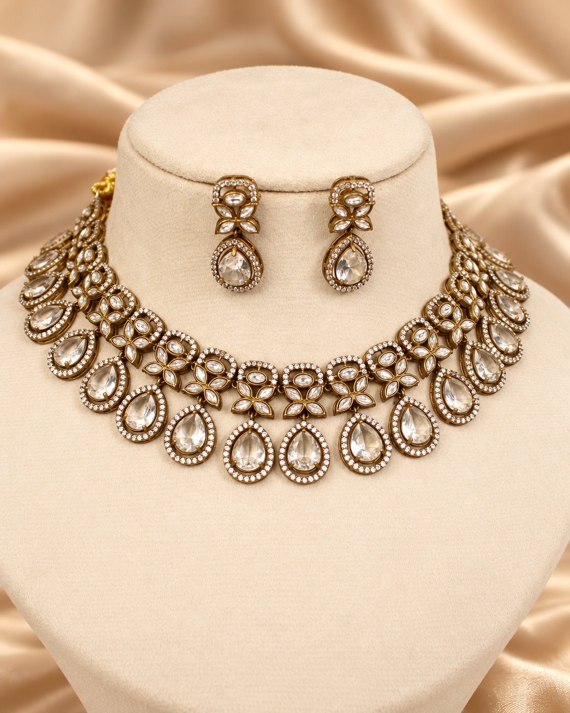 Layered Clear Teardrop Collar Necklace Set - Clear — AI-styled mannequin view — earlier image retained