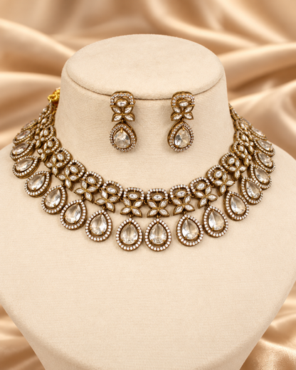 Layered Clear Teardrop Collar Necklace Set - Clear — AI-styled mannequin view — earlier image retained