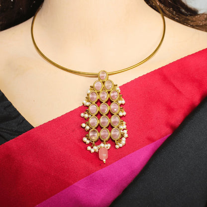RING HASLI NECKLACE- STONE PENDANT-Pink