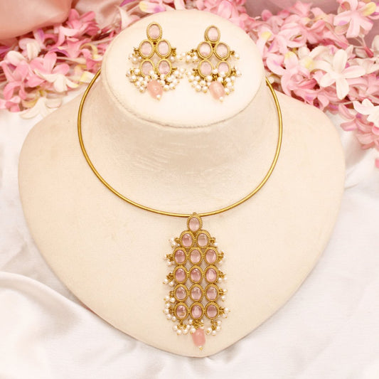 RING HASLI NECKLACE- STONE PENDANT-Pink