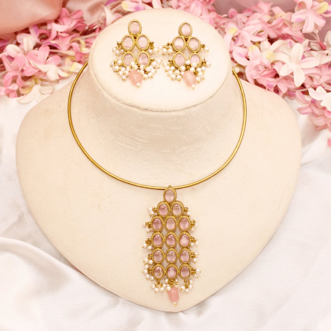 RING HASLI NECKLACE- STONE PENDANT-Pink