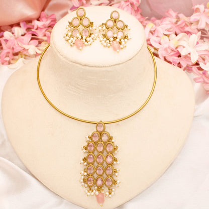 RING HASLI NECKLACE- STONE PENDANT-Pink