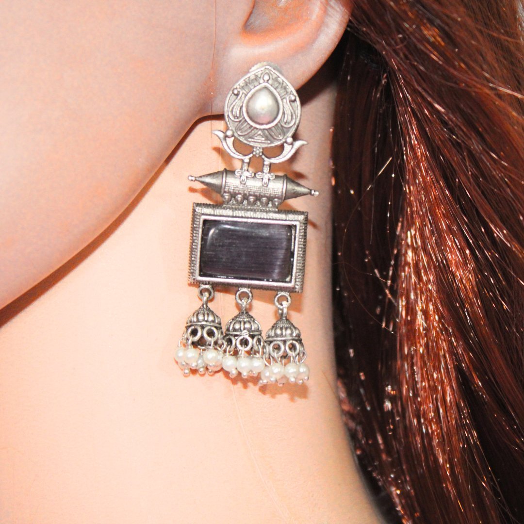 RIVA SILVER LOOK ALIKE EARRING-BLACK