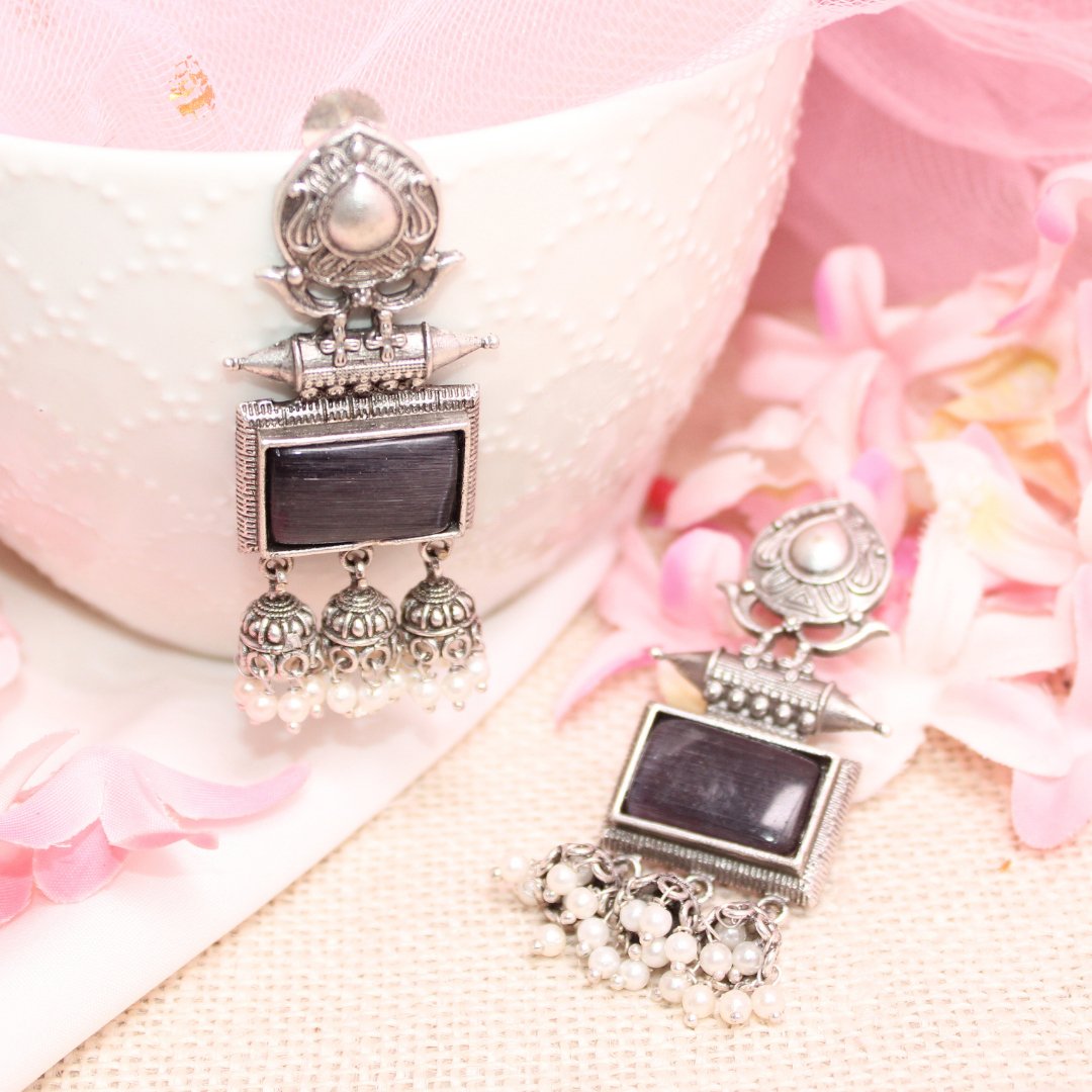 RIVA SILVER LOOK ALIKE EARRING - BLACK