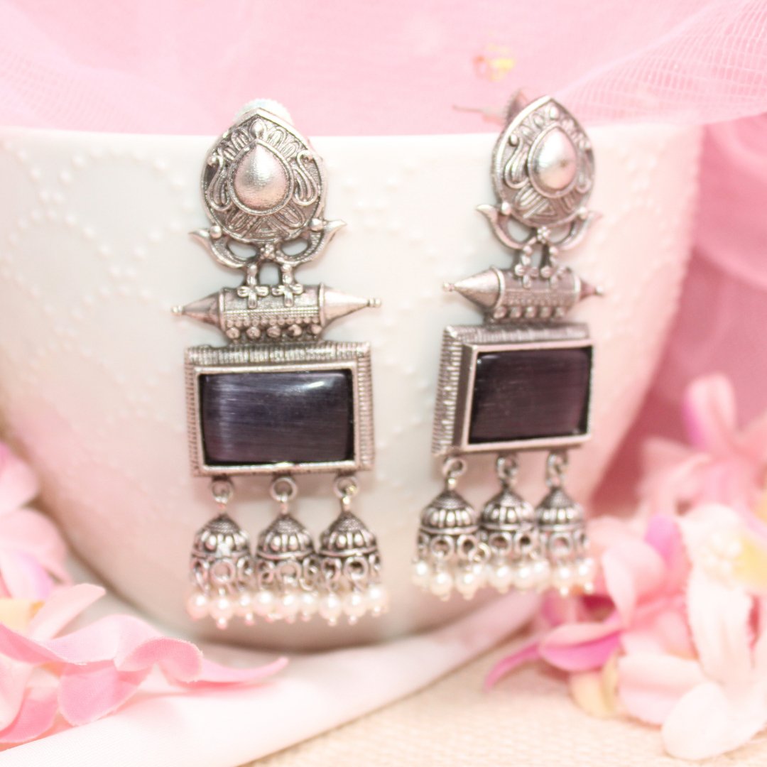 RIVA SILVER LOOK ALIKE EARRING - BLACK