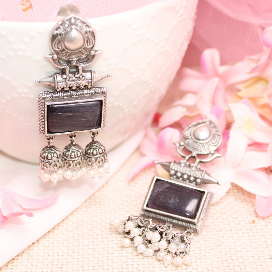 RIVA SILVER LOOK ALIKE EARRING - BLACK