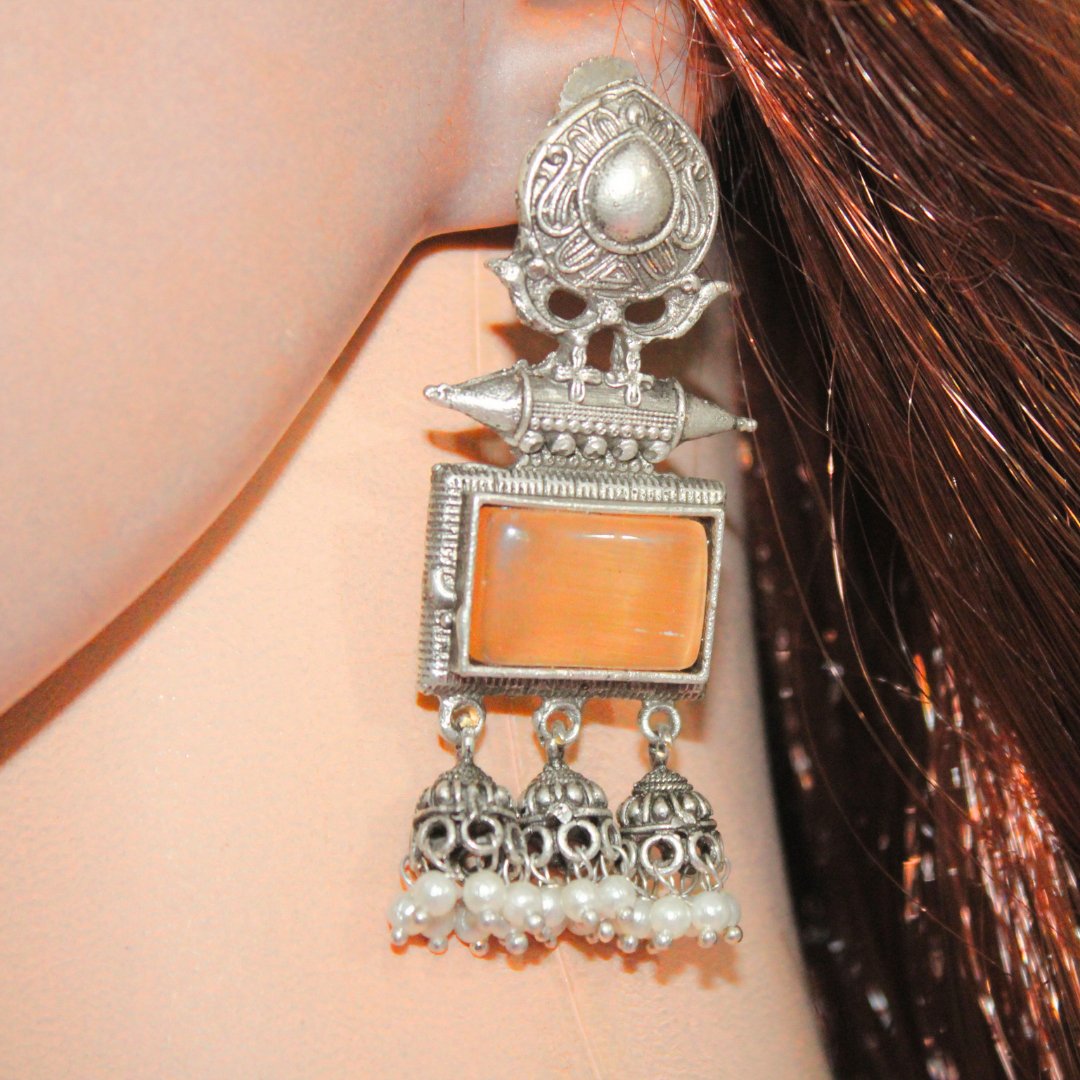 RIVA SILVER LOOK ALIKE EARRING - ORANGE
