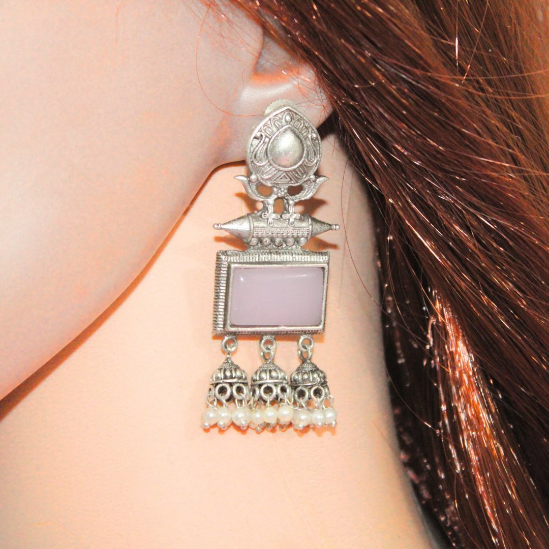 RIVA SILVER LOOK ALIKE EARRING-PINK