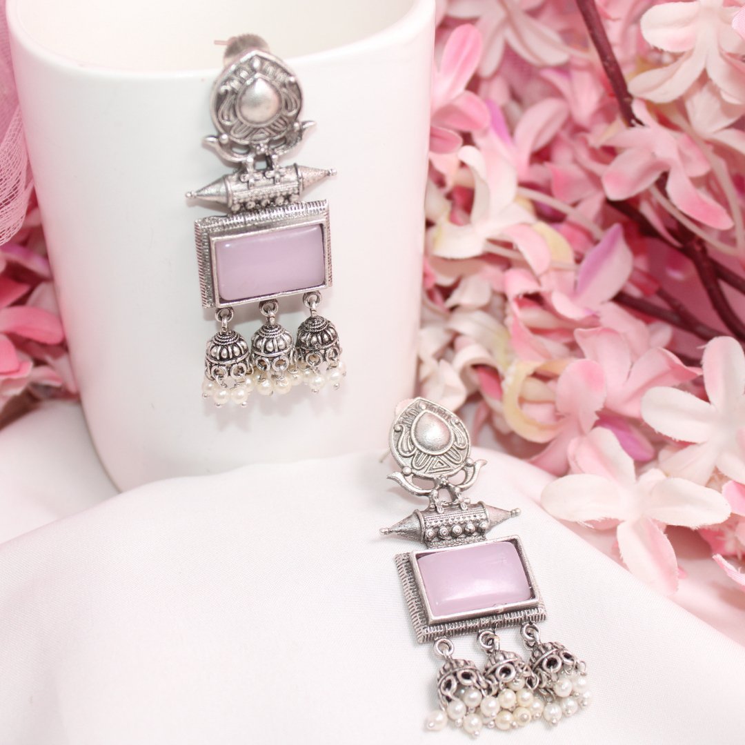 RIVA SILVER LOOK ALIKE EARRING-PINK