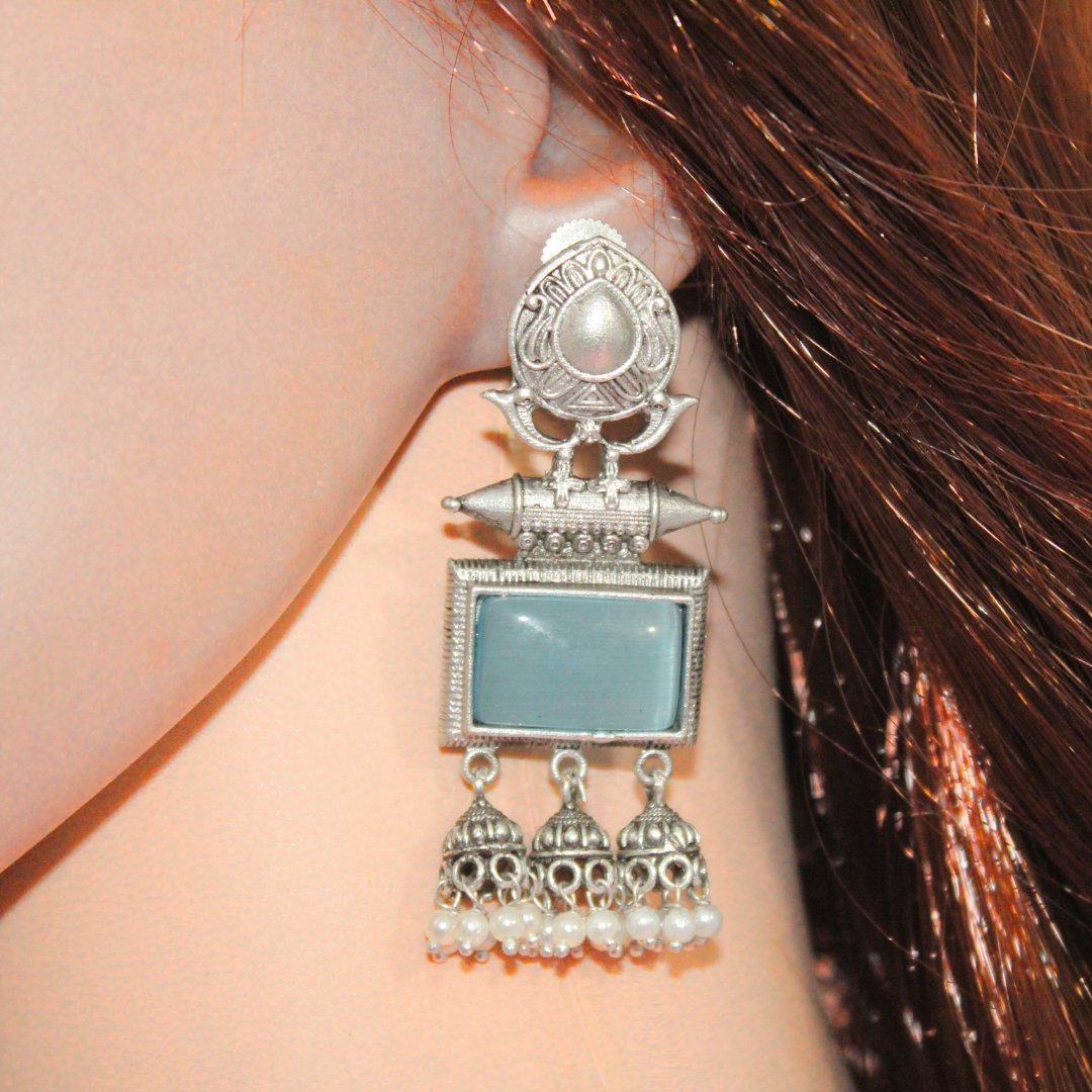 RIVA SILVER LOOK ALIKE EARRING-SKY BLUE