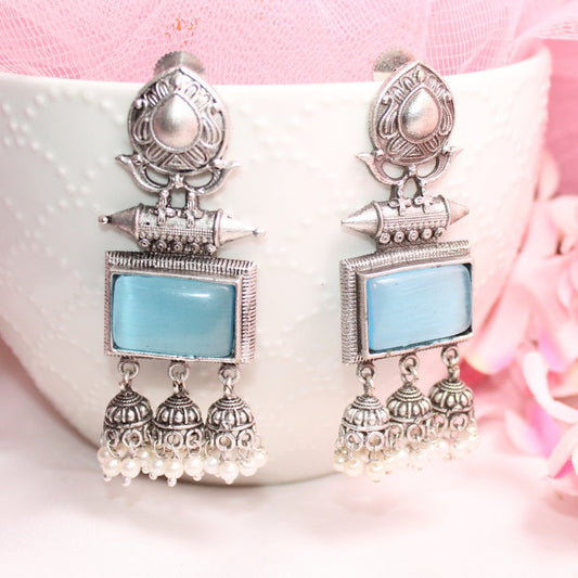 RIVA SILVER LOOK ALIKE EARRING - SKY BLUE