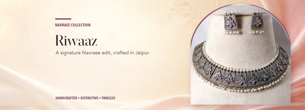 Riwaaz collection header banner featuring Riwaaz Block Necklace- Mauve