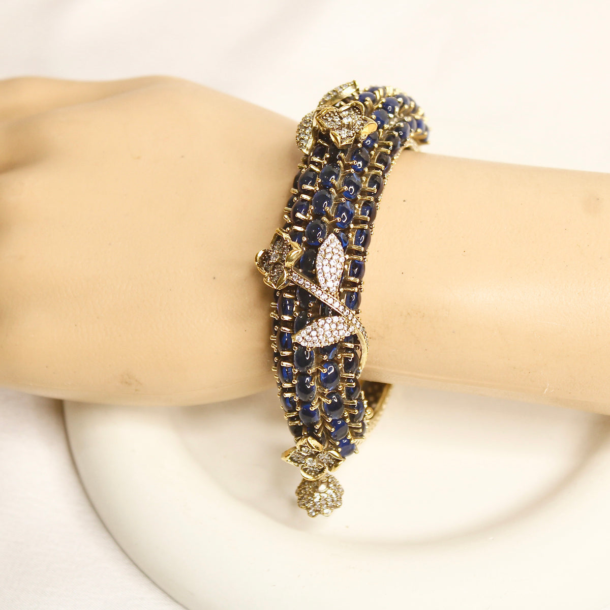 Royal Blue Beaded Leaf Motif Layered Kada – product view 15