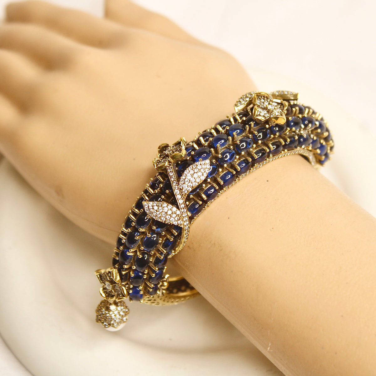 Royal Blue Beaded Leaf Motif Layered Kada – product view 17