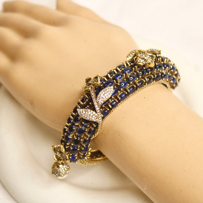 Royal Blue Beaded Leaf Motif Layered Kada – product view 17