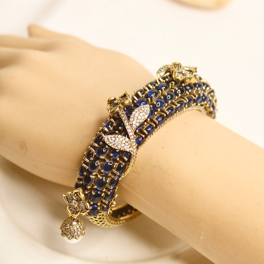 Royal Blue Beaded Leaf Motif Layered Kada – product view 18