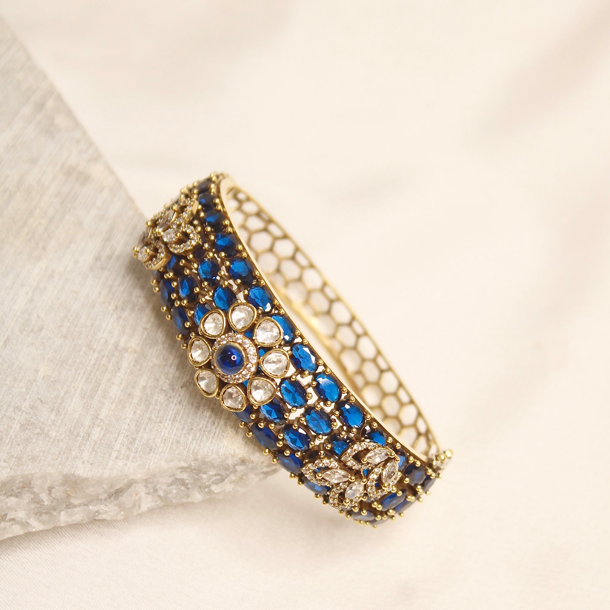Royal Blue Kundan Mosaic Kada – product view 1