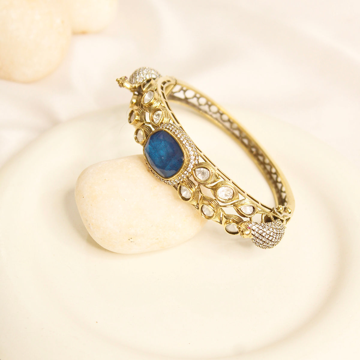 Royal Blue Polki Elephant Motif Kada – product view 1