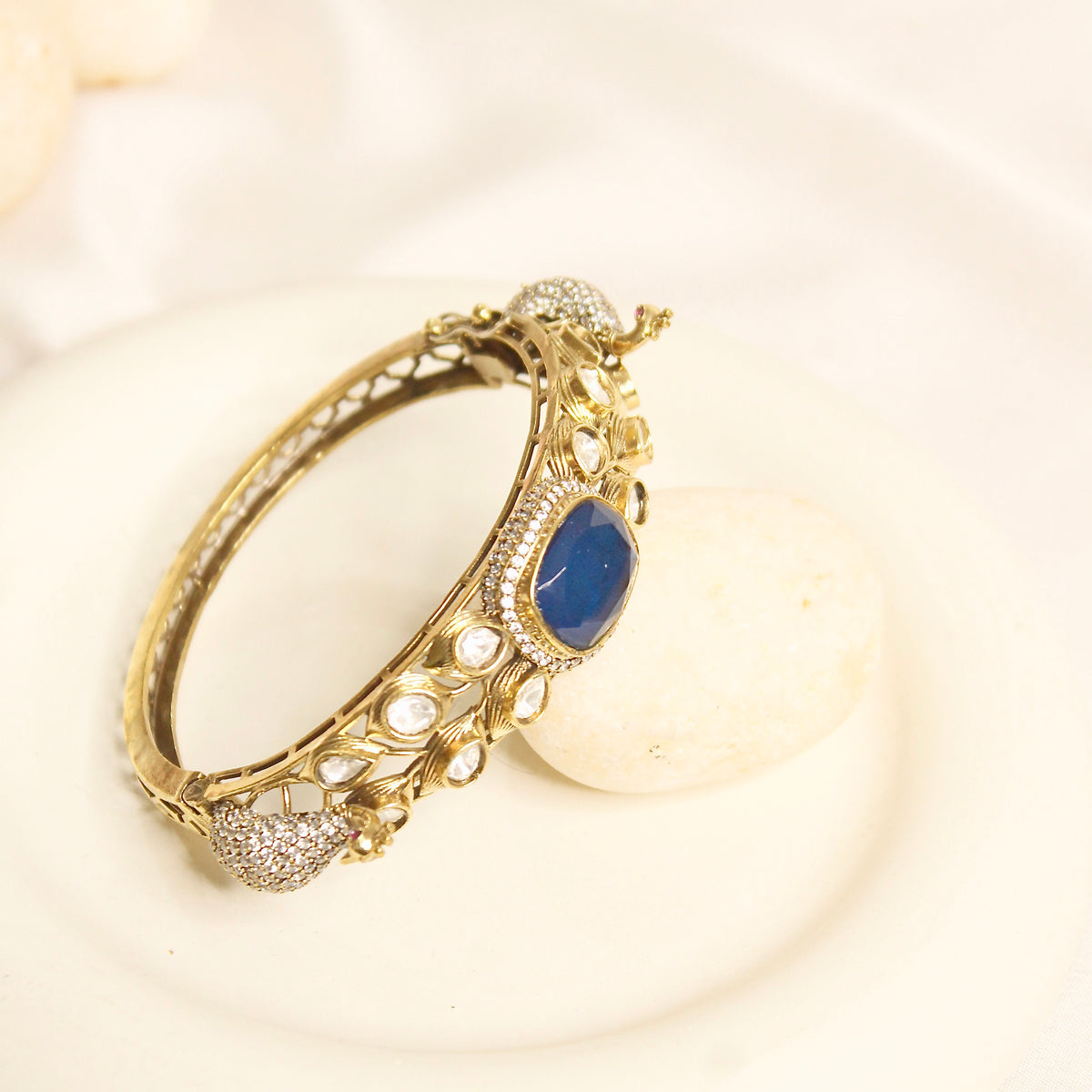 Royal Blue Polki Elephant Motif Kada – product view 3
