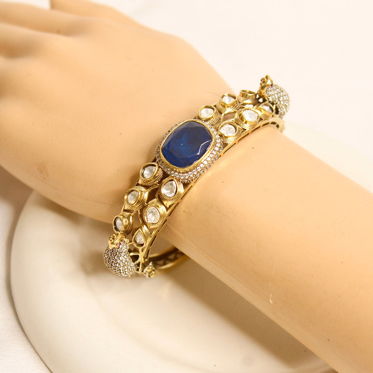 Royal Blue Polki Elephant Motif Kada – product view 4