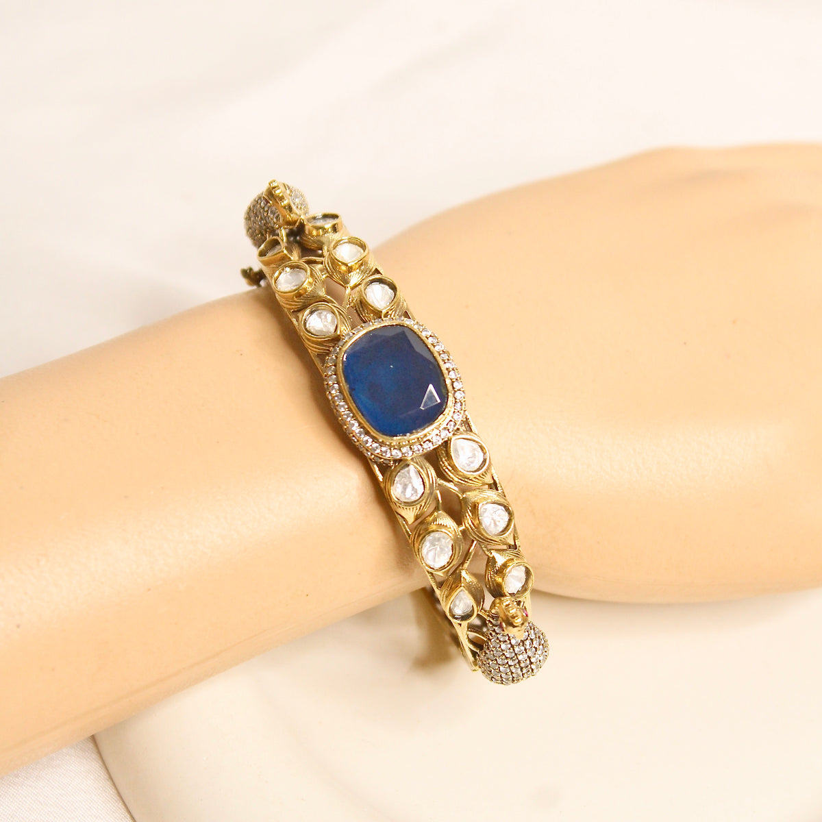Royal Blue Polki Elephant Motif Kada – product view 6