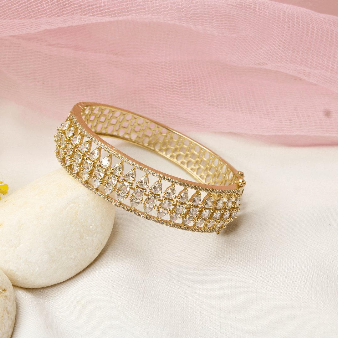 Royal Stone Teardrop Kada-WHITE