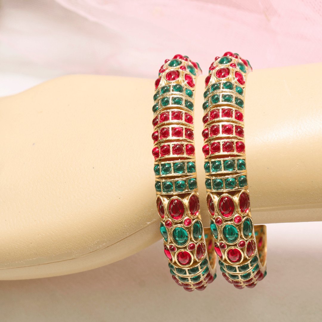 RUBY- EMARALD NAGINA BANGLES-GOLDEN FINISH-SET OF 2