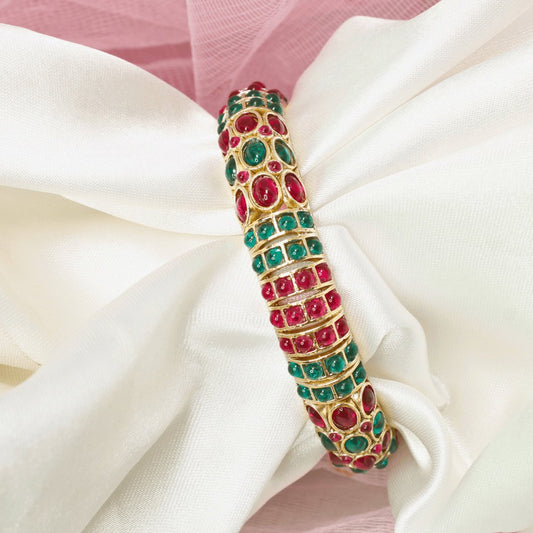 RUBY- EMARALD NAGINA BANGLES-GOLDEN FINISH-SET OF 2