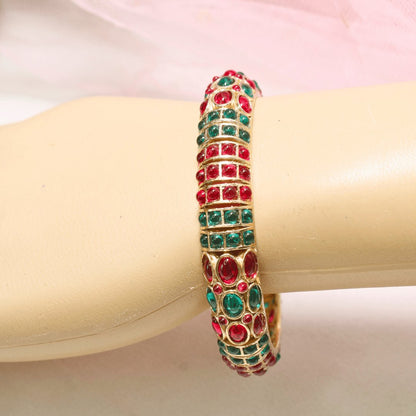 RUBY- EMARALD NAGINA BANGLES-GOLDEN FINISH-SET OF 2