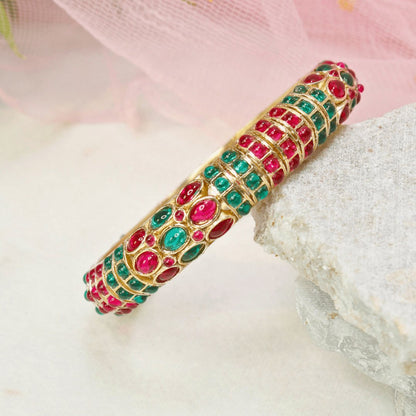 RUBY- EMARALD NAGINA BANGLES-GOLDEN FINISH-SET OF 2