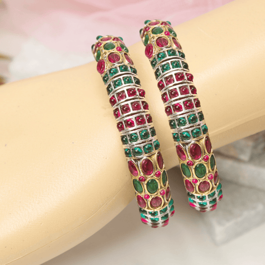 RUBY - EMARALD NAGINA BANGLES - DUAL - TONE FINISH - SET OF 2