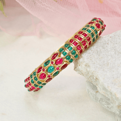 RUBY - EMARALD NAGINA BANGLES - GOLDEN FINISH - SET OF 2