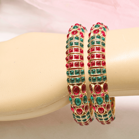 RUBY - EMARALD NAGINA BANGLES - GOLDEN FINISH - SET OF 2