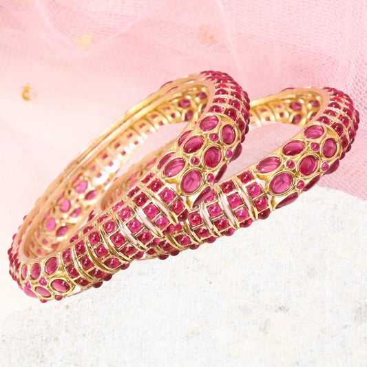 RUBY NAGINA BANGLES-GOLDEN FINISH-SET OF 2